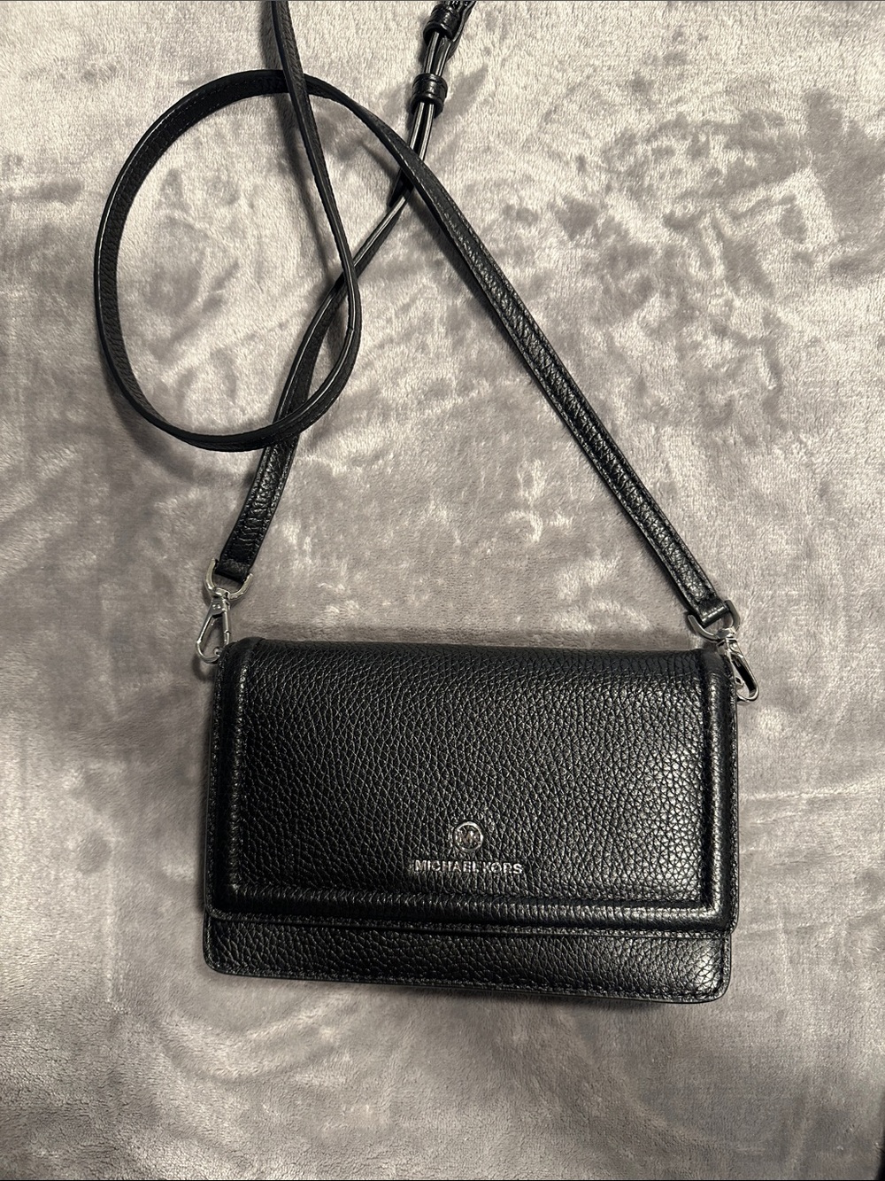 Michael Kors Black Pebbled Leather Crossbody Wallet Bag